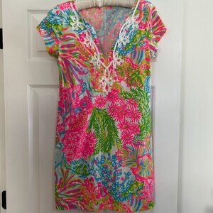 Lilly Pulitzer Brewster Dress M More Lovers Coral Pima Cotton Rick Rack Trim
